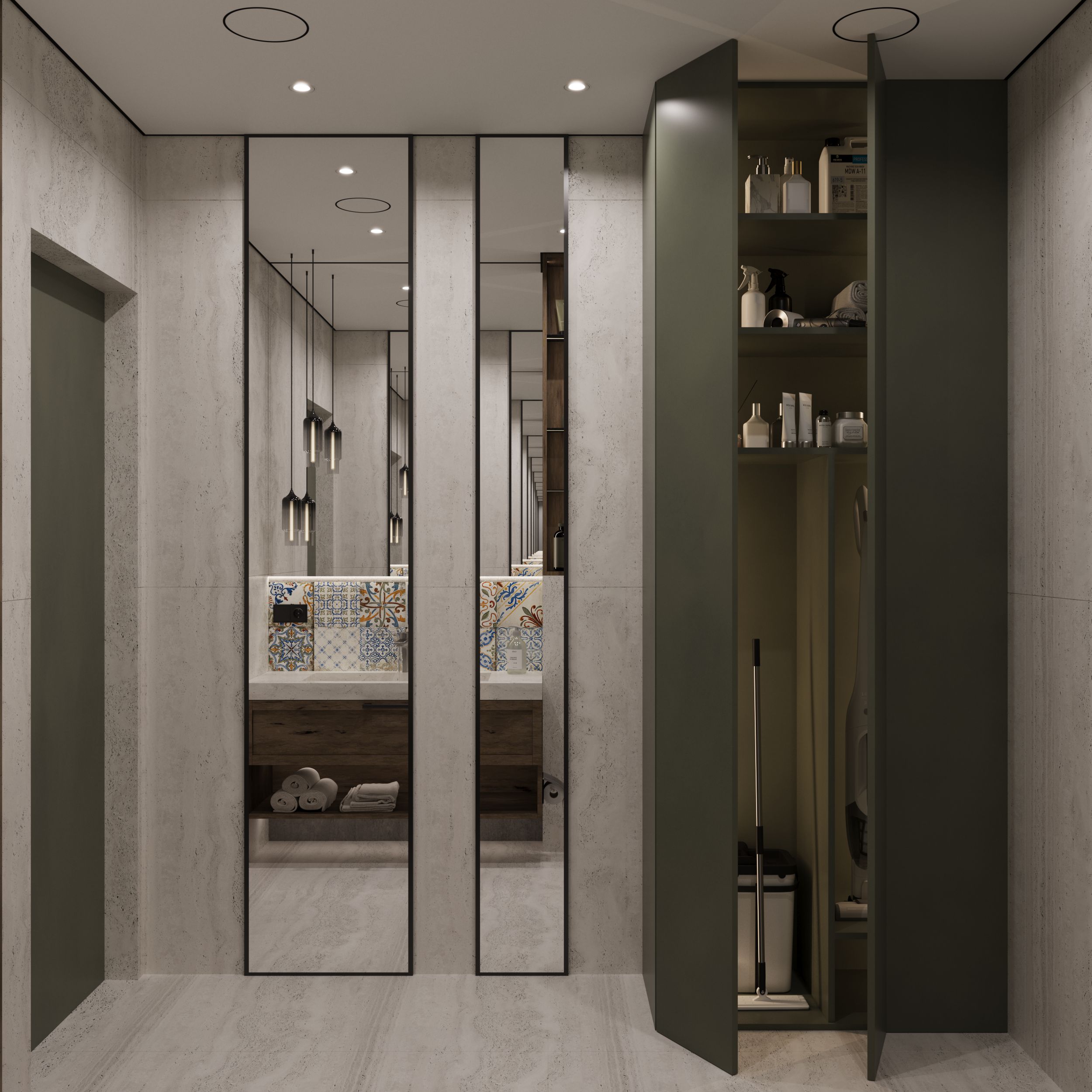 Travertine and Wood: Natural Stone Bathroom卫生间-4