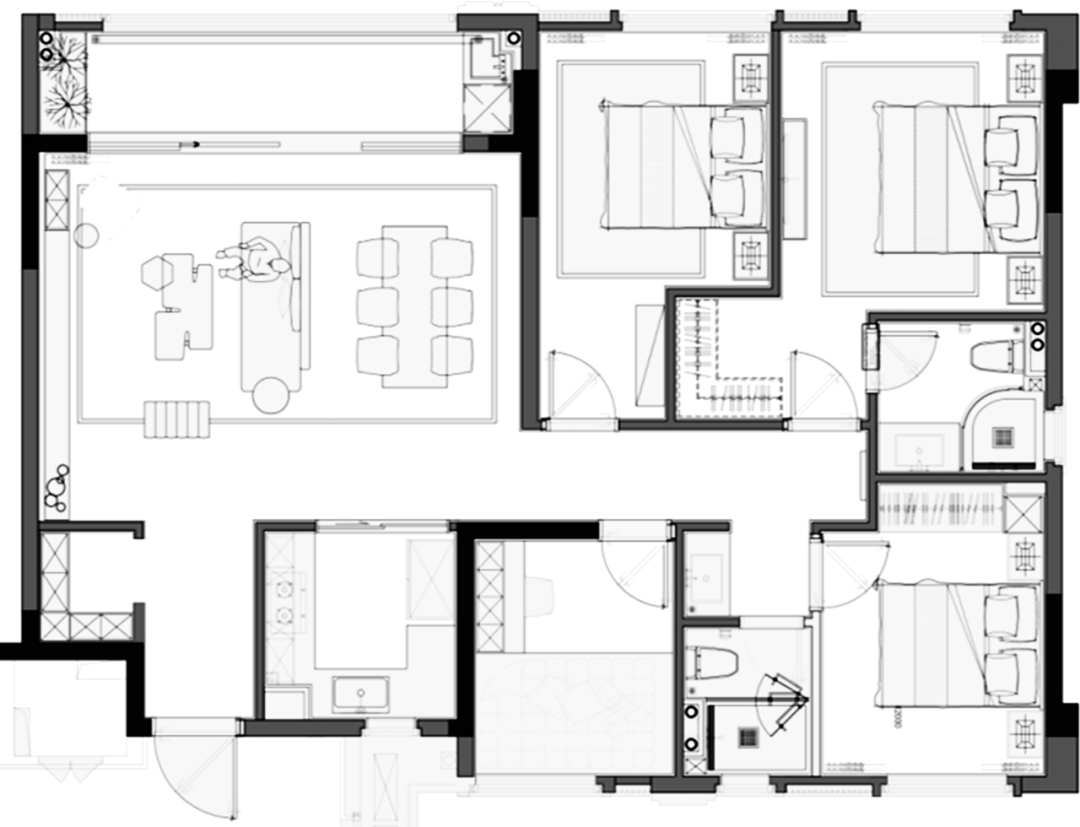 红瓦设计·实景案例丨131㎡精装改现代简约，双移门后居然暗藏玄机，这样设计多出两间房！-11