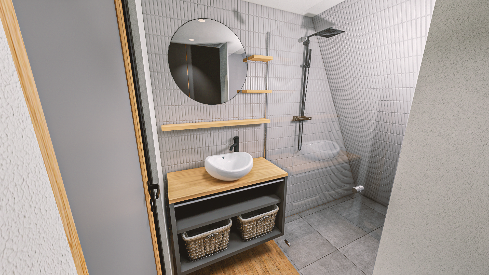 A-Frame Alexa 30m2 , basic plans, 3D model.-12