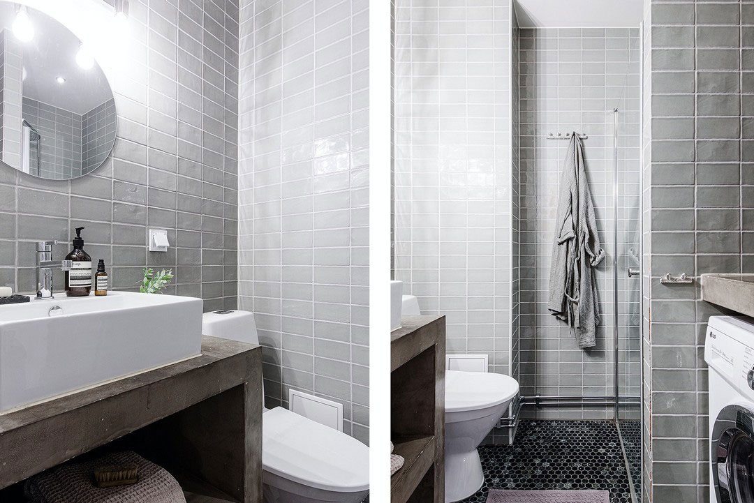 瑞典 42 平米奇趣公寓 | 彩绘玻璃门与黑色木地板的创意设计-23