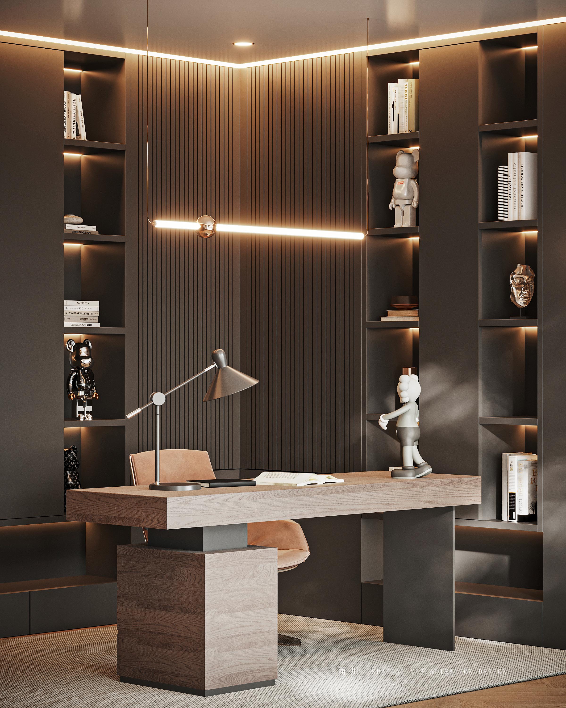 现代意式榻榻米卧室设计丨而川空间可视化工作室-21