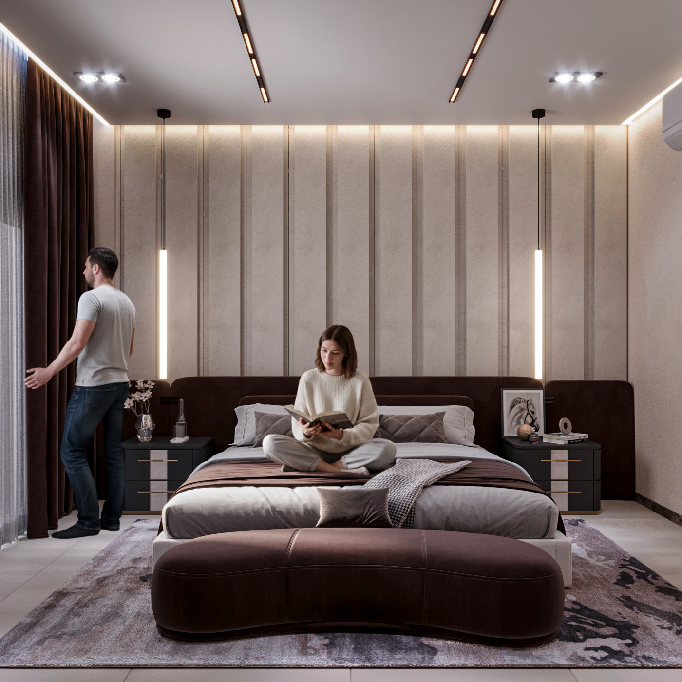 Brown Master卧室及梳妆区设计丨沙特阿拉伯-6