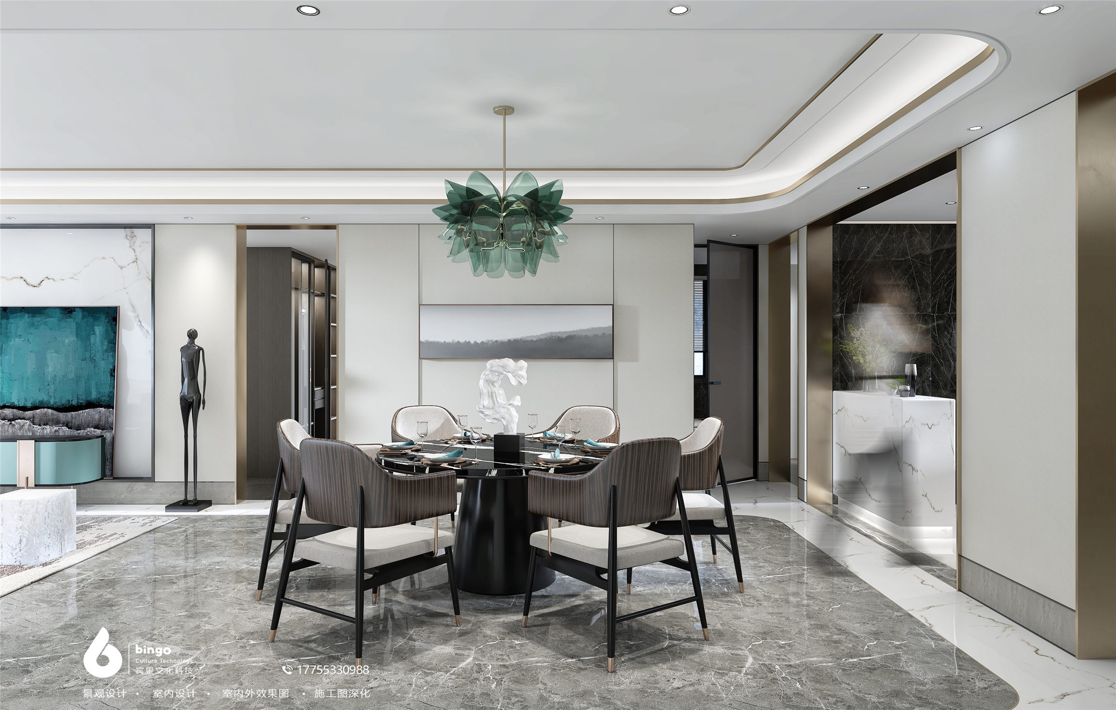 西安现代轻奢别墅设计 | 轻奢风格与金属材质的完美融合-13