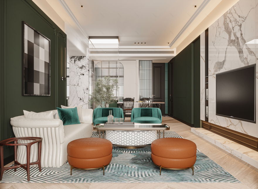 复古绿色系文艺轻奢格调家居设计-16