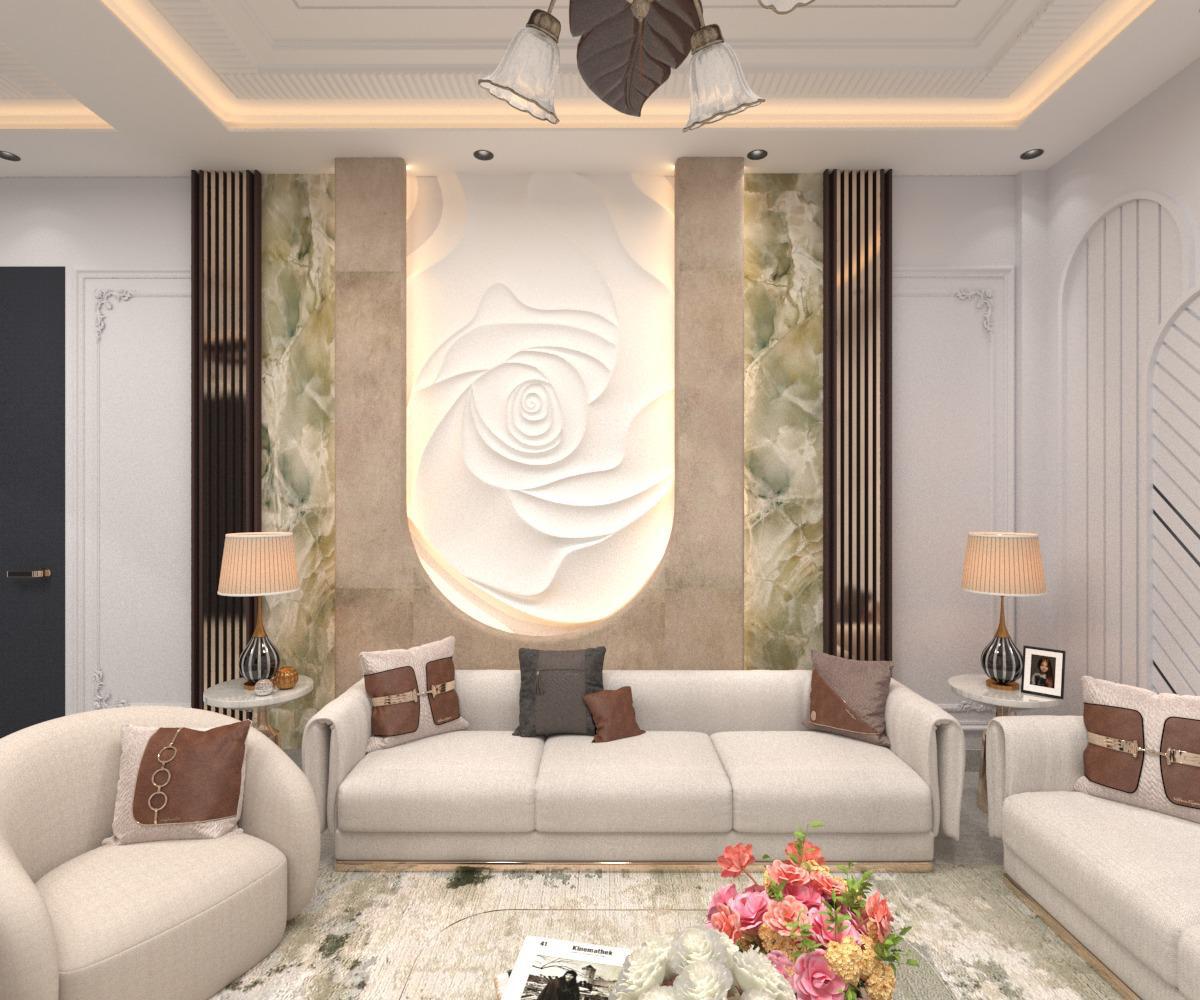 3D LIVING ROOM WITH TV UNIT AND MANDIR-2