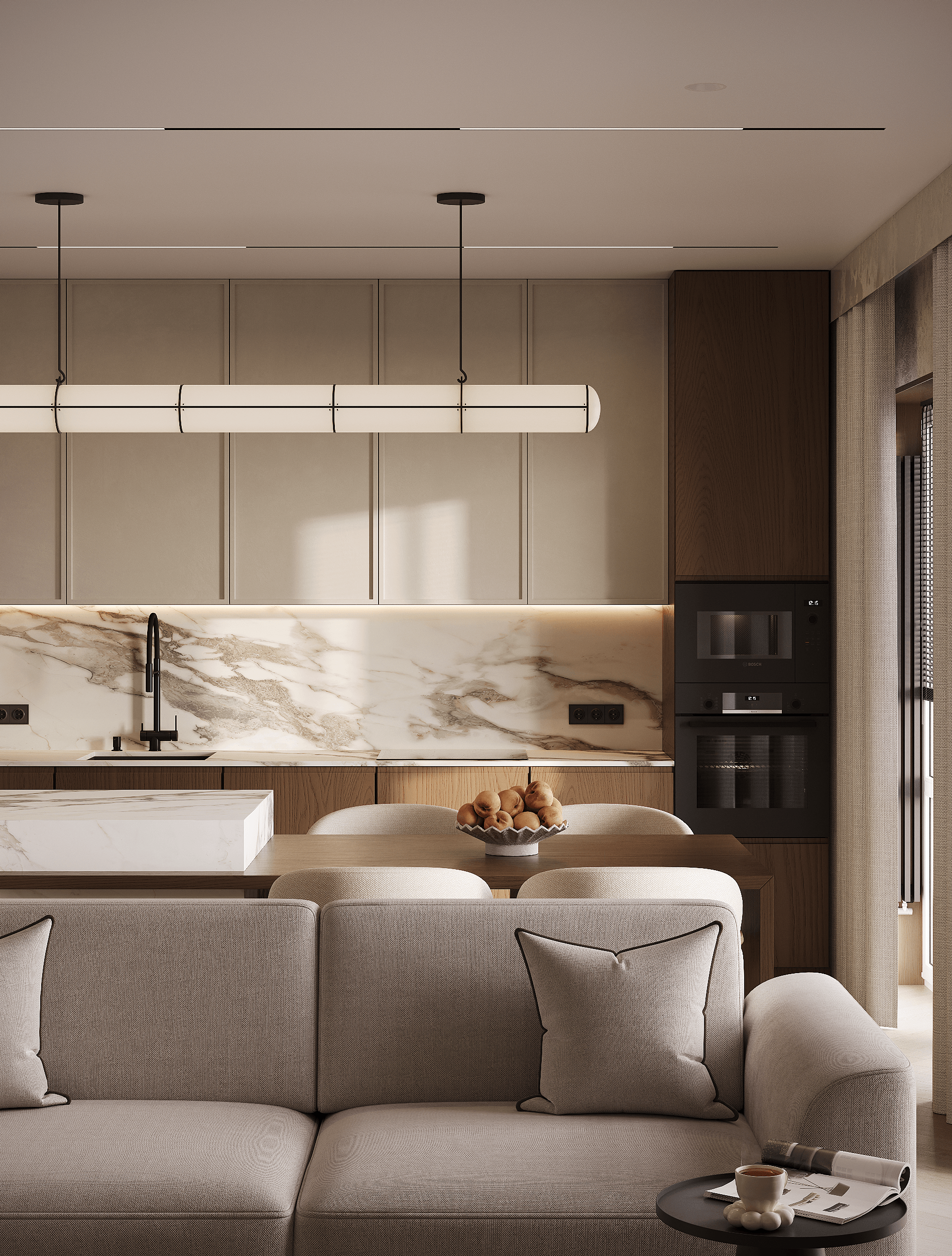 3D可视化厨房  客厅项目丨Карина Камалетдинова-0