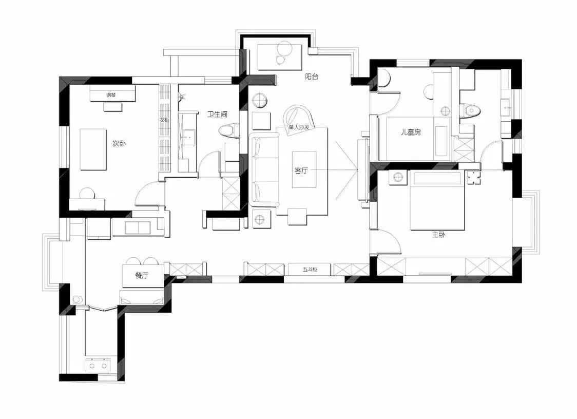 天津水郡花园 128㎡清新美式风格设计-11