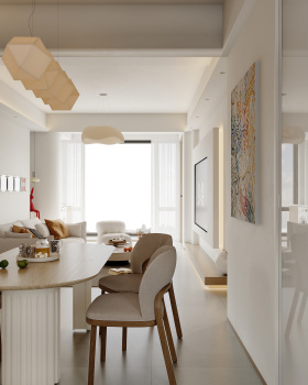 奶油风 客餐厅效果图