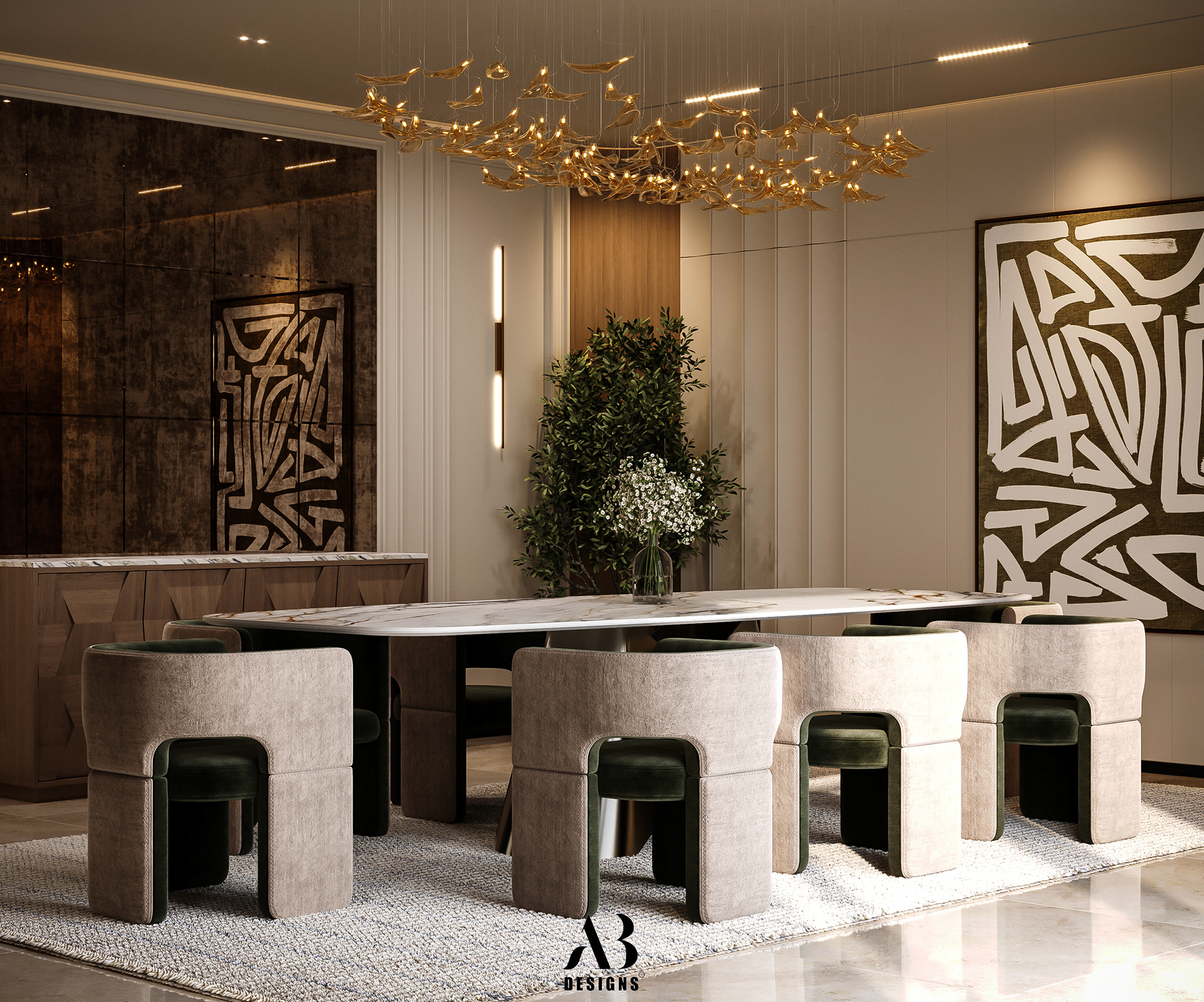 家庭礼堂与餐厅

注：原内容 Dinning 拼写有误，正确的是 Dining  丨巴林丨Ahmed Basiouny（AB Design Studio）-13