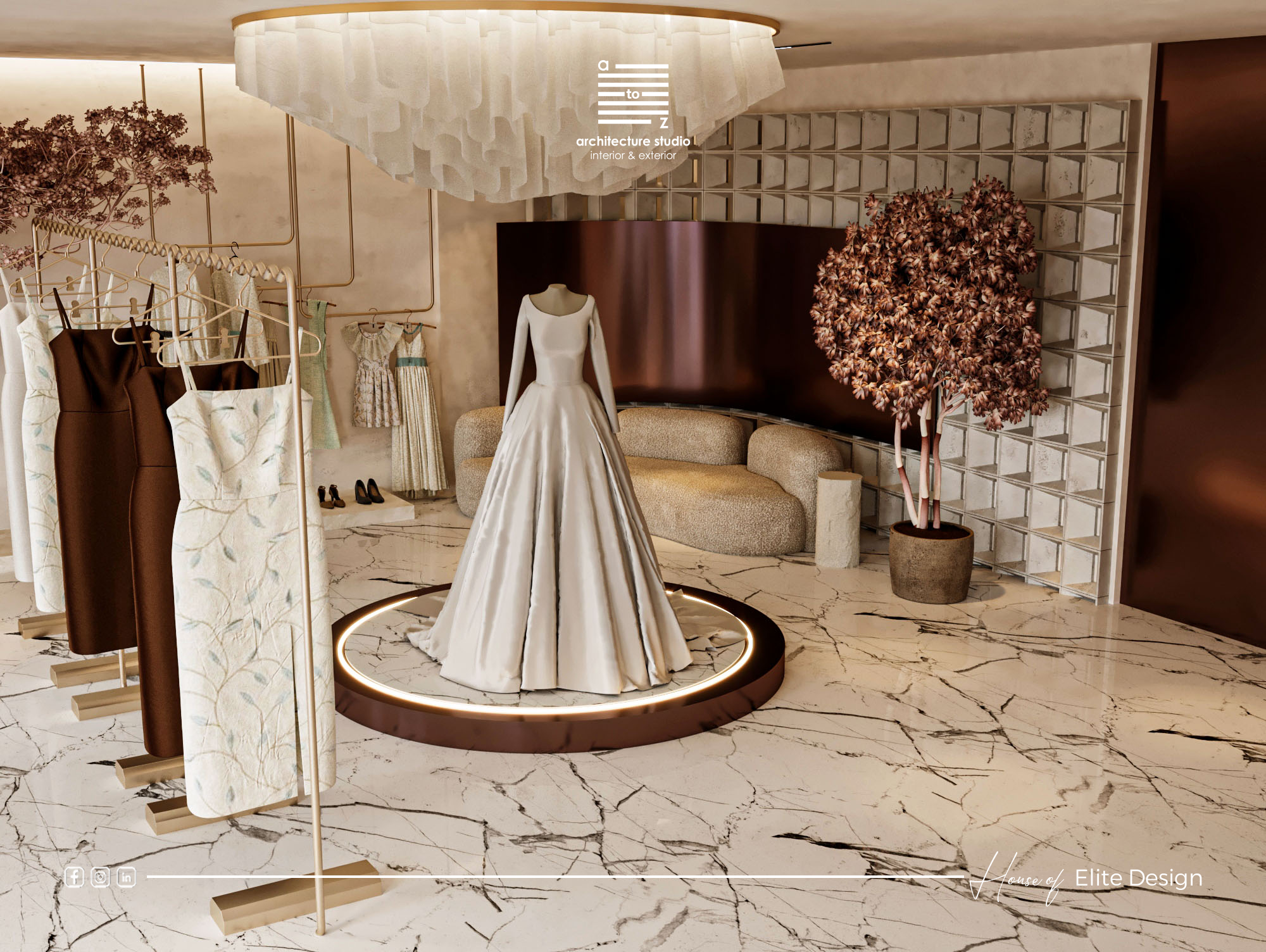 bridal 意为新娘的；婚礼的，atelier 意为工作室；画室；制作室，所以Bridal Atelier可译为婚纱礼服工作室  丨埃及丨A2Z Architects™-17