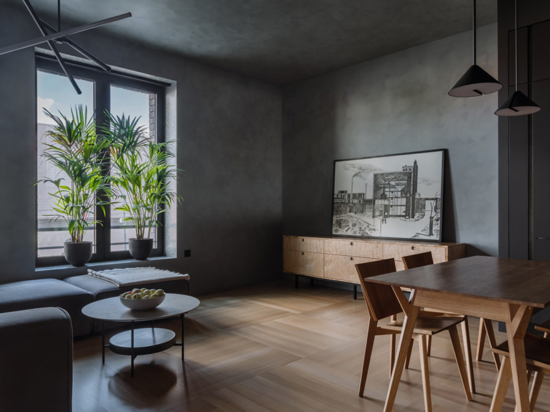 设计师打造 70㎡暗色调极简公寓，木质元素增添暖意-9