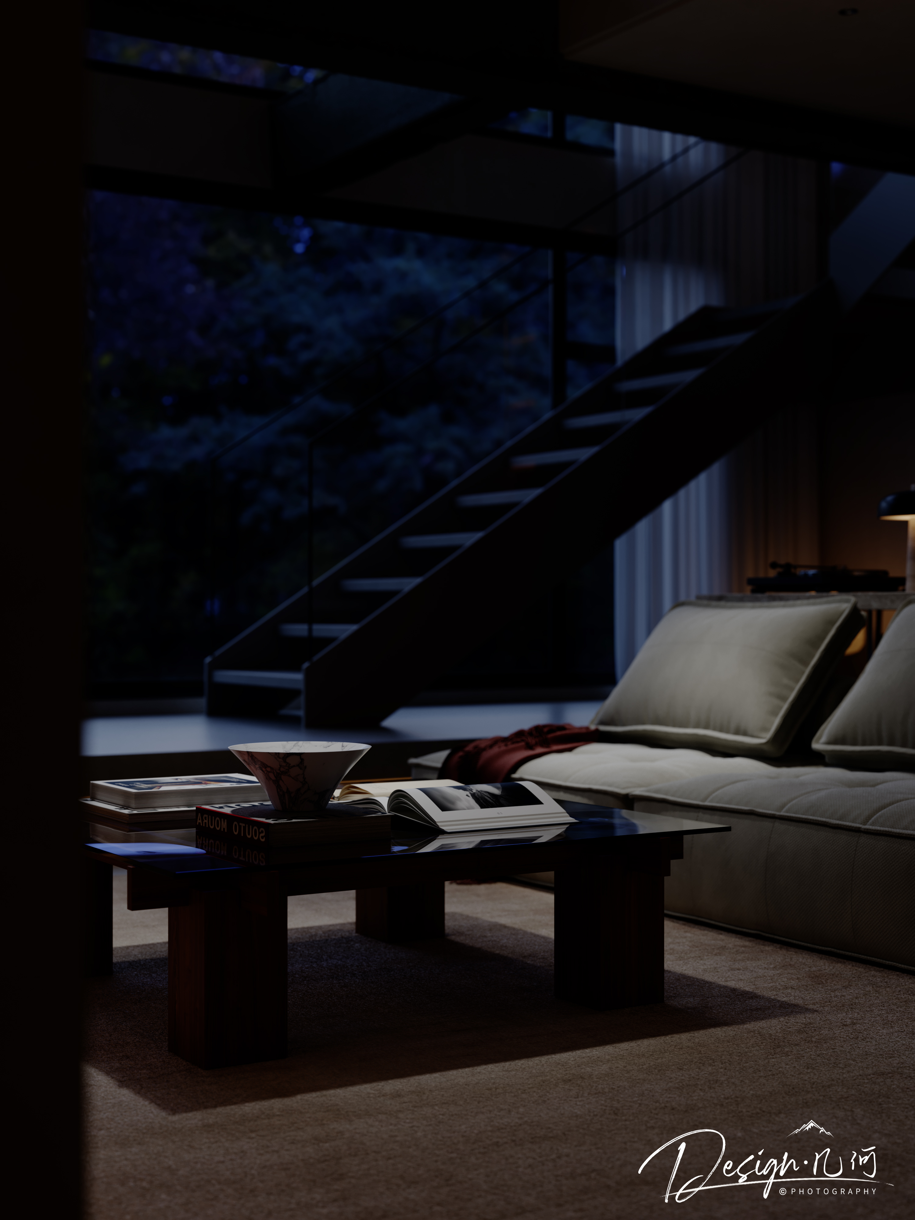 几何空间视觉表现 | 天玺湾中古风客餐厅（黄昏/夜景）-22