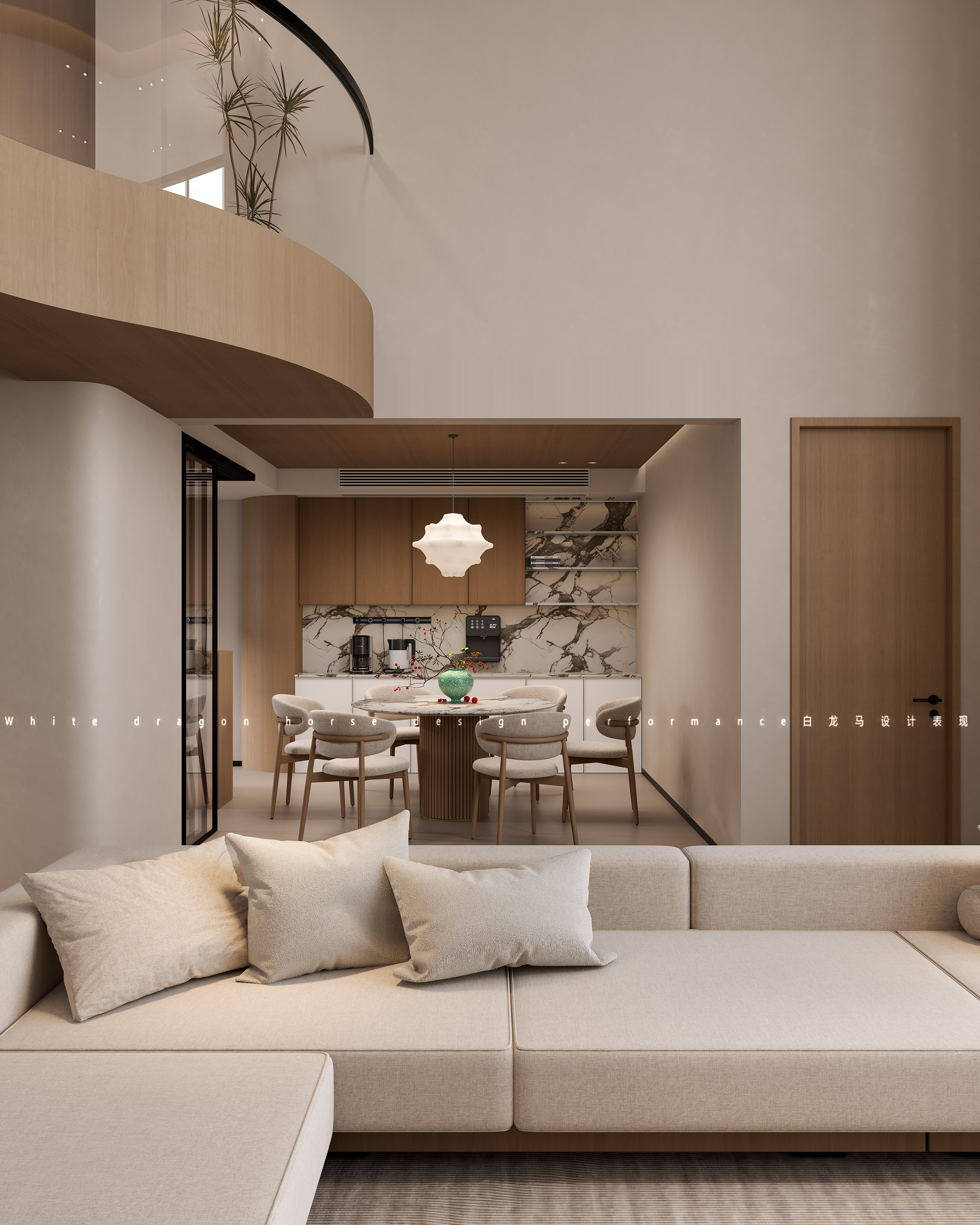 现代挑空别墅白龙马效果图丨白龙马设计与表现效果图-8