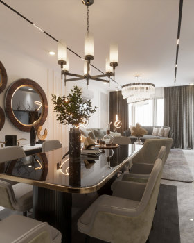 Apartment Living Reception Dining Kitchen Neo Classic