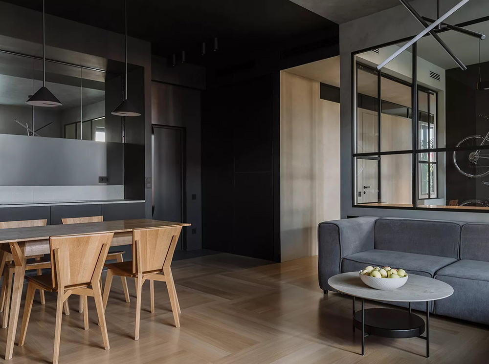 设计师打造 70㎡暗色调极简公寓，木质元素增添暖意-3