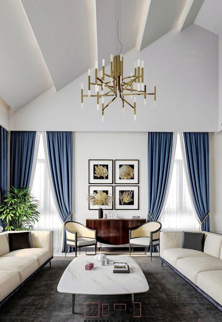 
大挑高斜屋顶的现代客厅方案 -8