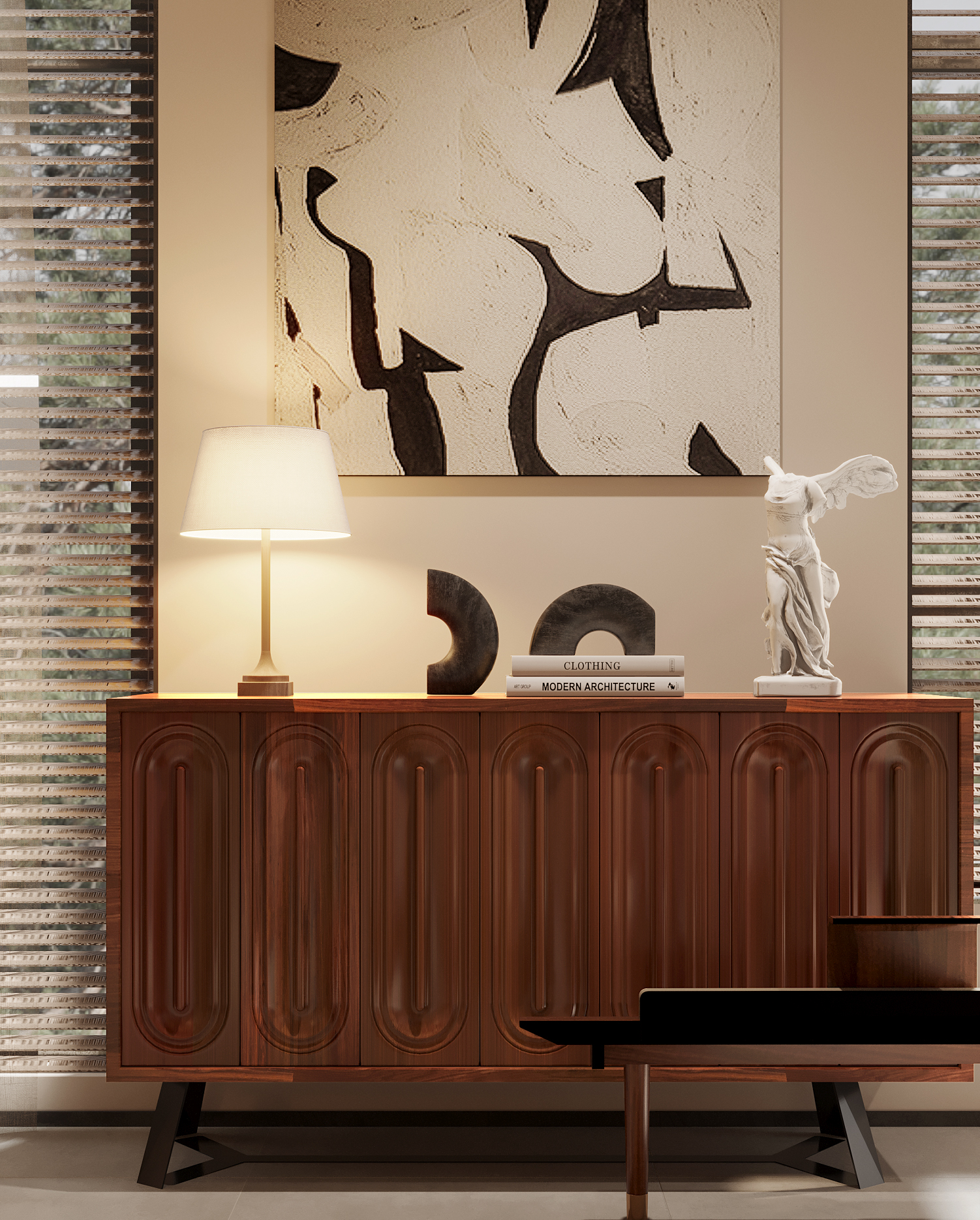 奶油中古风别墅效果图方案-5