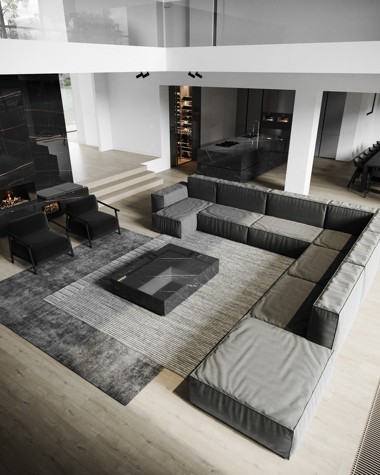 乌克兰基辅650㎡高级黑+简洁白 极简风公寓-2