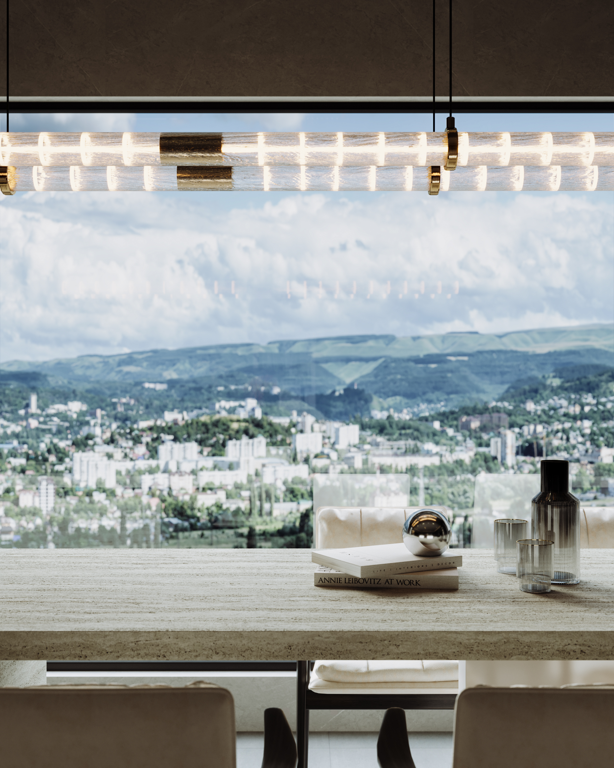 现代黑白灰·大横厅丨冈舍效果图表现-9