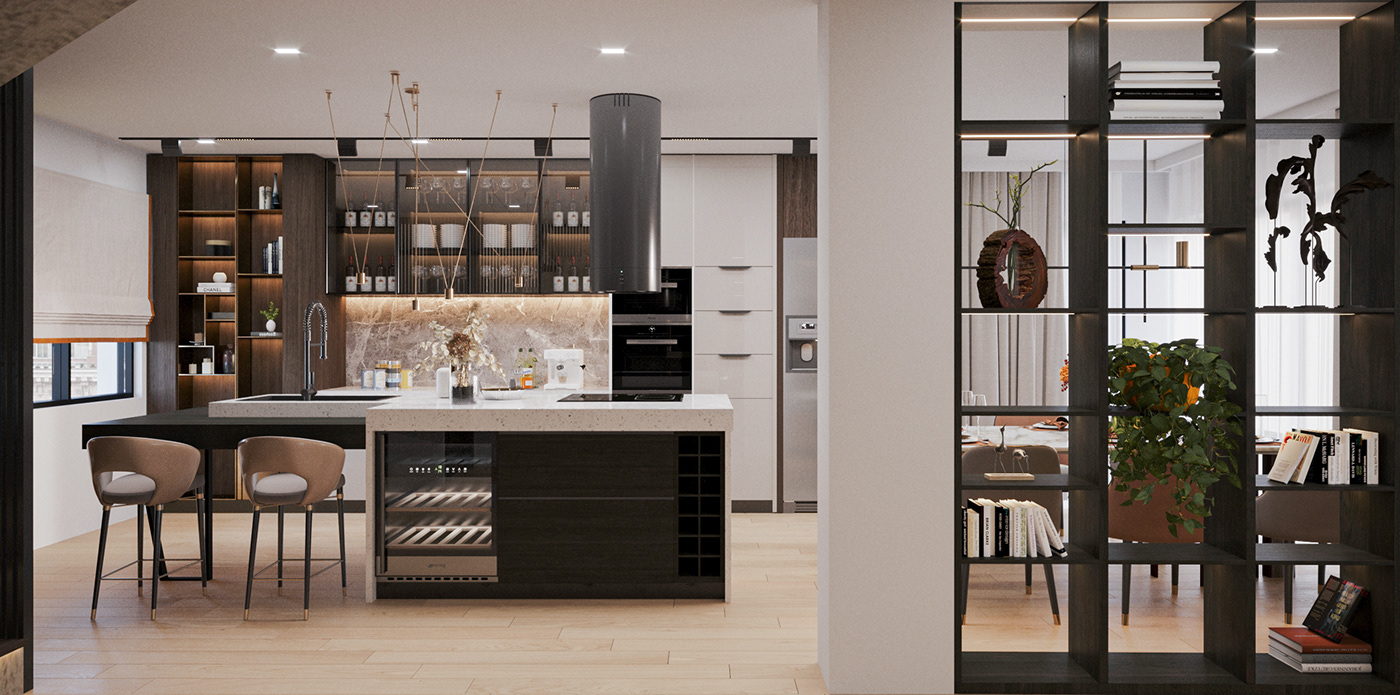 Anastasiya Gushchina丨别墅丨Livingroom and Kitchen Design-5