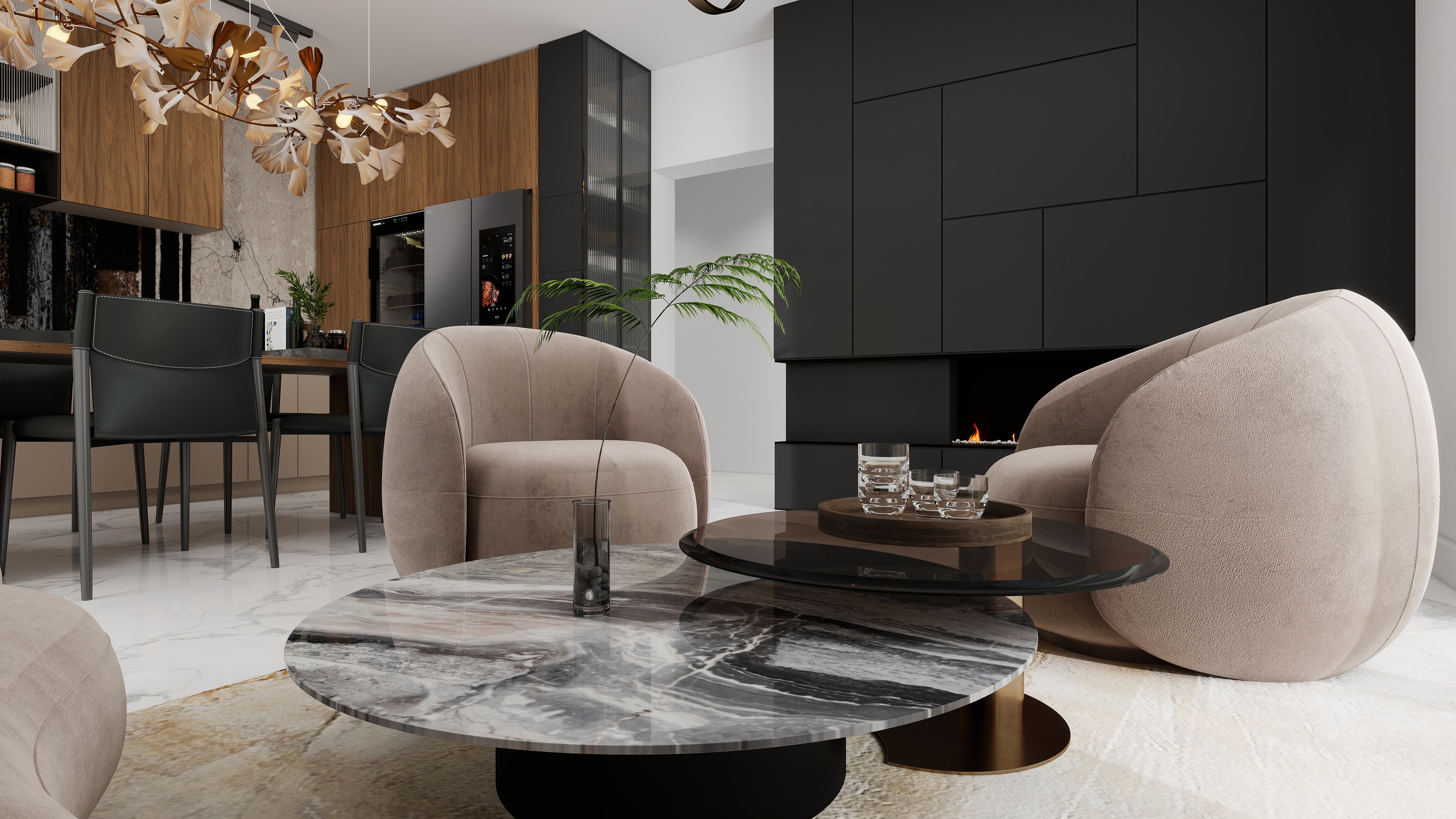 Modern Living Room & Kitchen | Interior Visualization-6