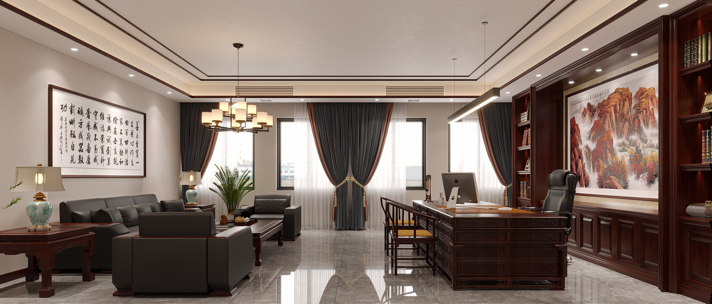 办公设计分享，“东方意蕴”新中式风办公室-5