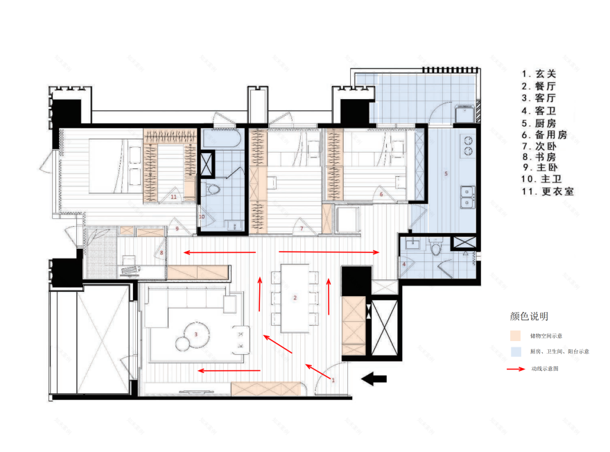 五口之家的三房改四房,明亮后现代风格书房成亮点-2