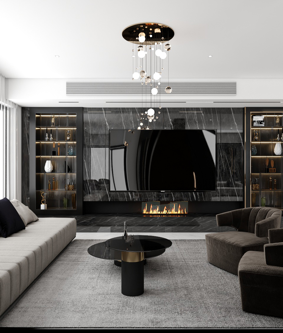 Living room with luxurious kitchen-0