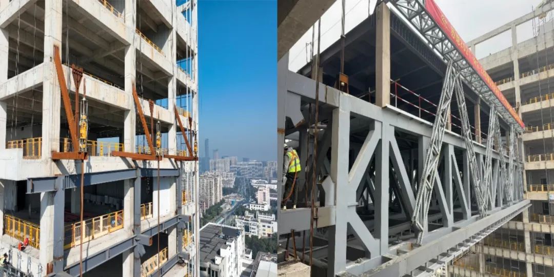 【决战四季度】49米大跨度带附属结构高空钢连廊提升就位——中亿丰双子楼项目建设进展再突破-21