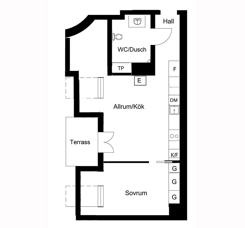 瑞典 35 平米砖墙阁楼公寓，原木梁与玻璃 partition 打造别致空间-22