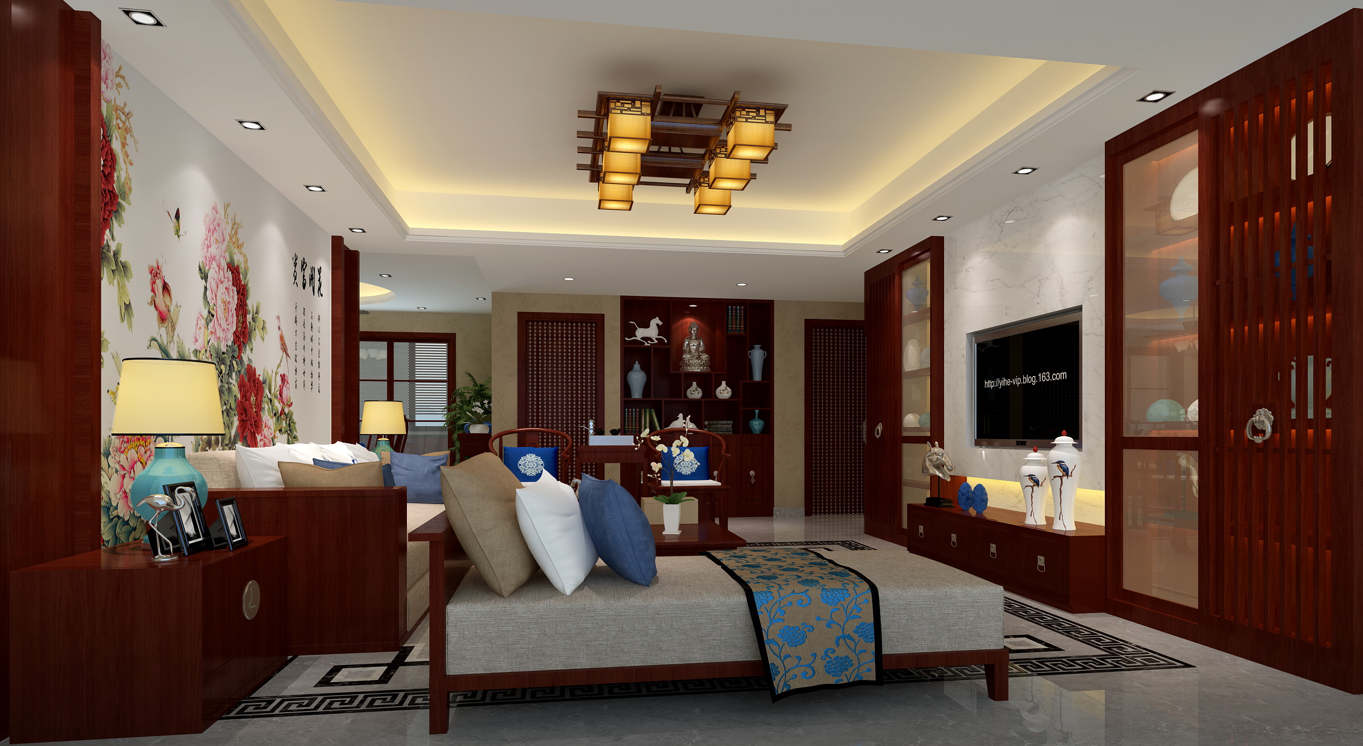 新中式 中式古典 奢华家装别墅样板房-10-15