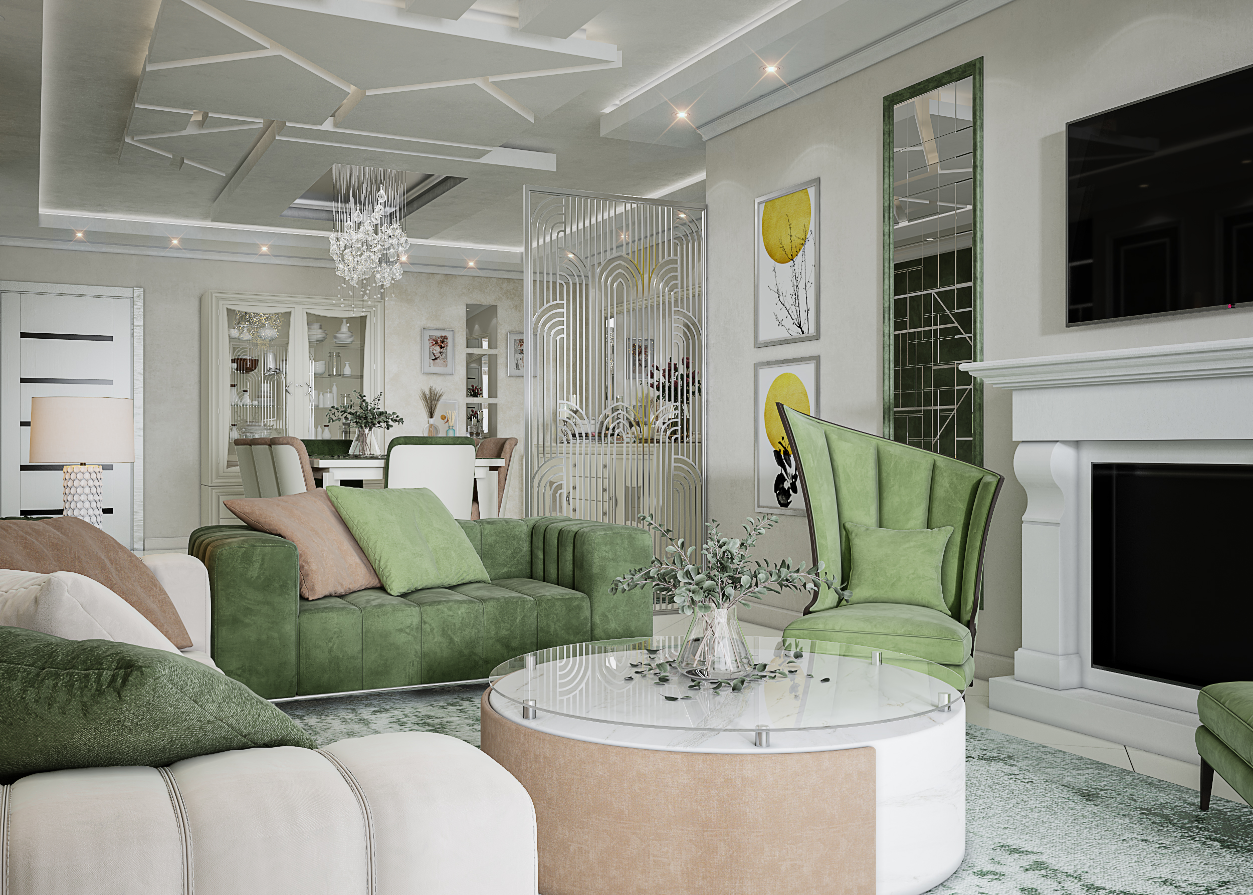 Neoclassical 餐饮区和客厅设计-10