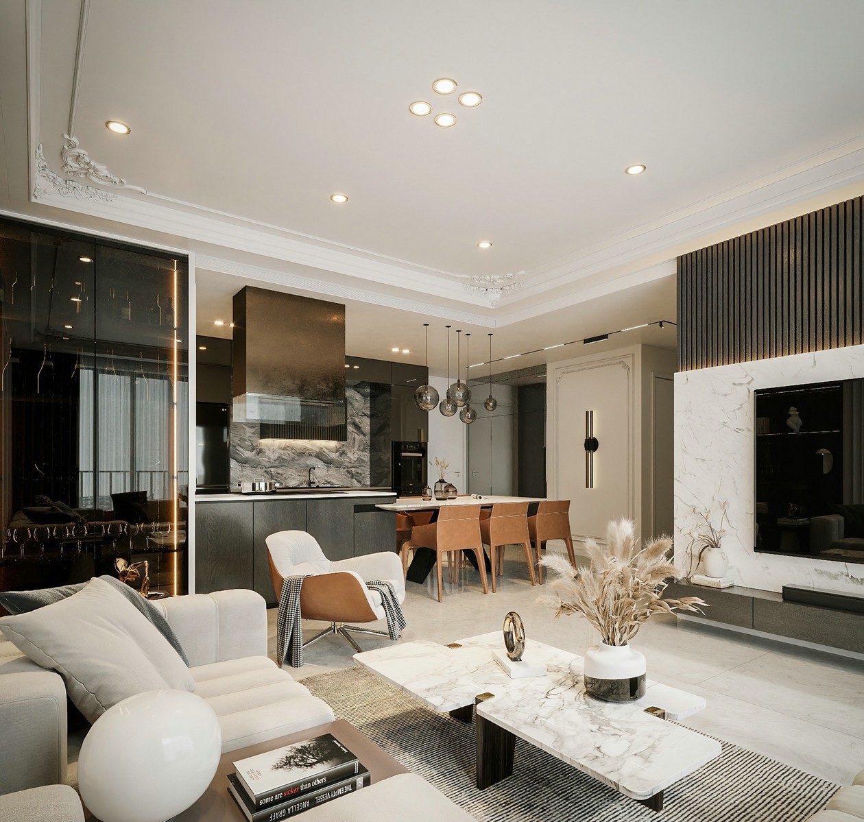 90㎡高级黑+橘色+简欧元素 质感的升华！-2