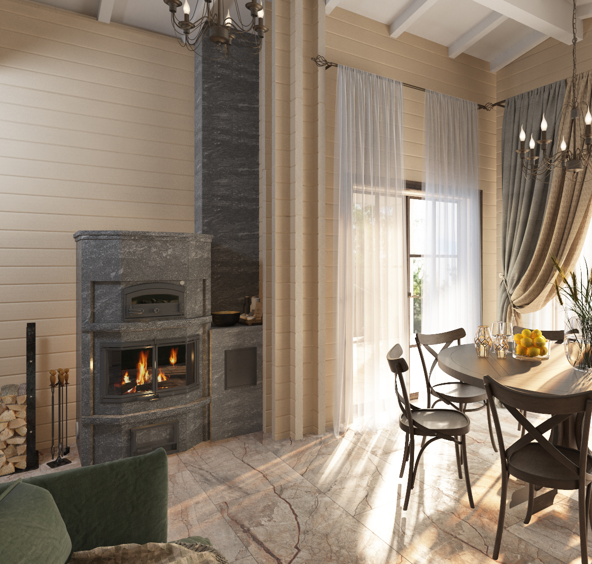 гостиная в деревянном доме-2