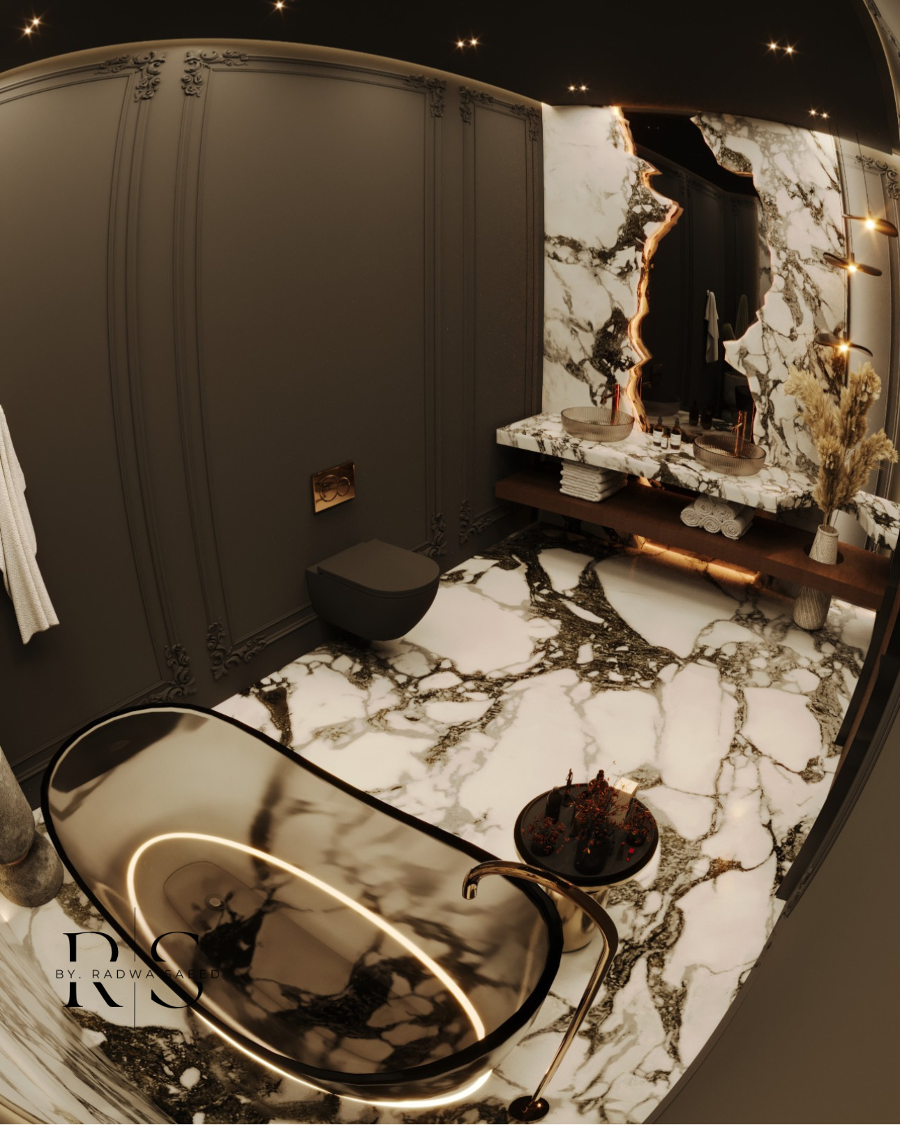 Luxurious bathroom with dramatic backlit marble-4