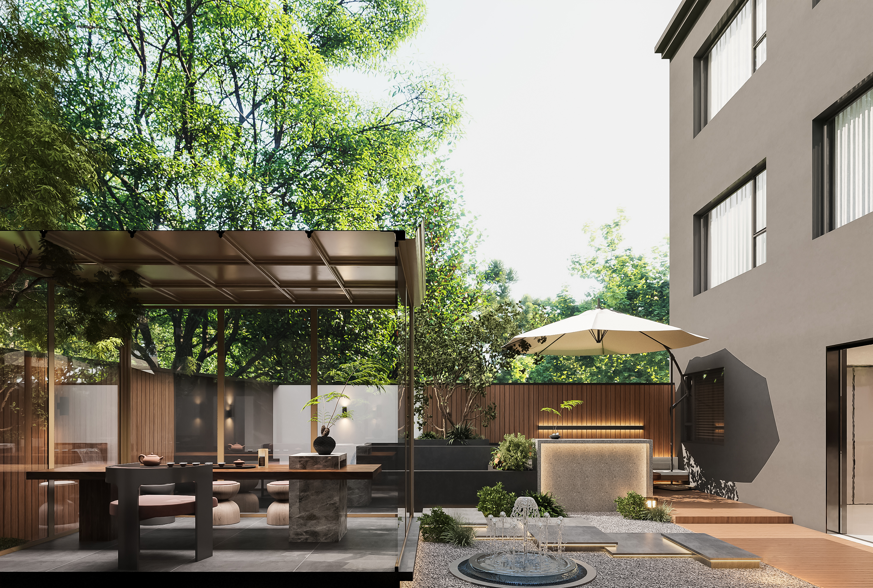 轻奢挑空别墅客餐厅效果图表现-7