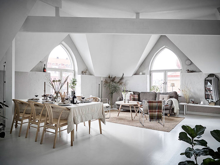 独特拱窗的斯堪的纳维亚风格阁楼公寓-4