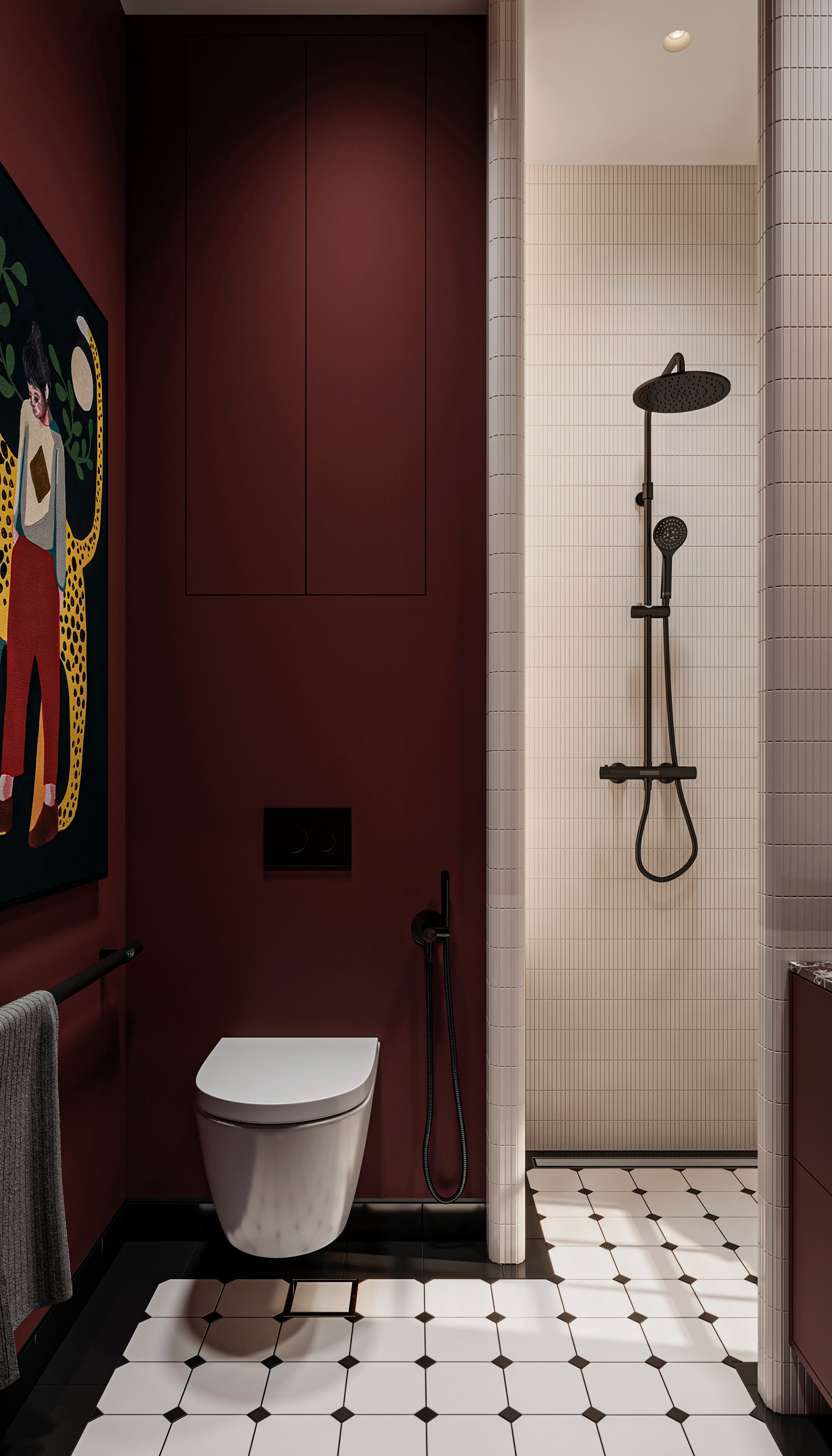 工作室公寓浴室和大厅室内可视化设计-10