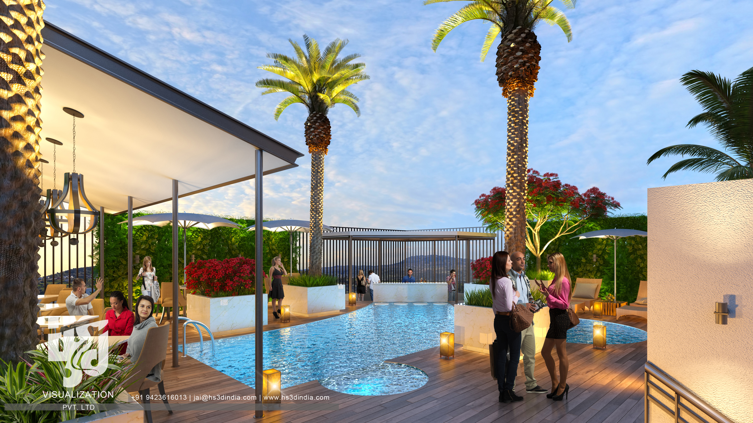 印度 HS3D 可视化平房夜景渲染-27