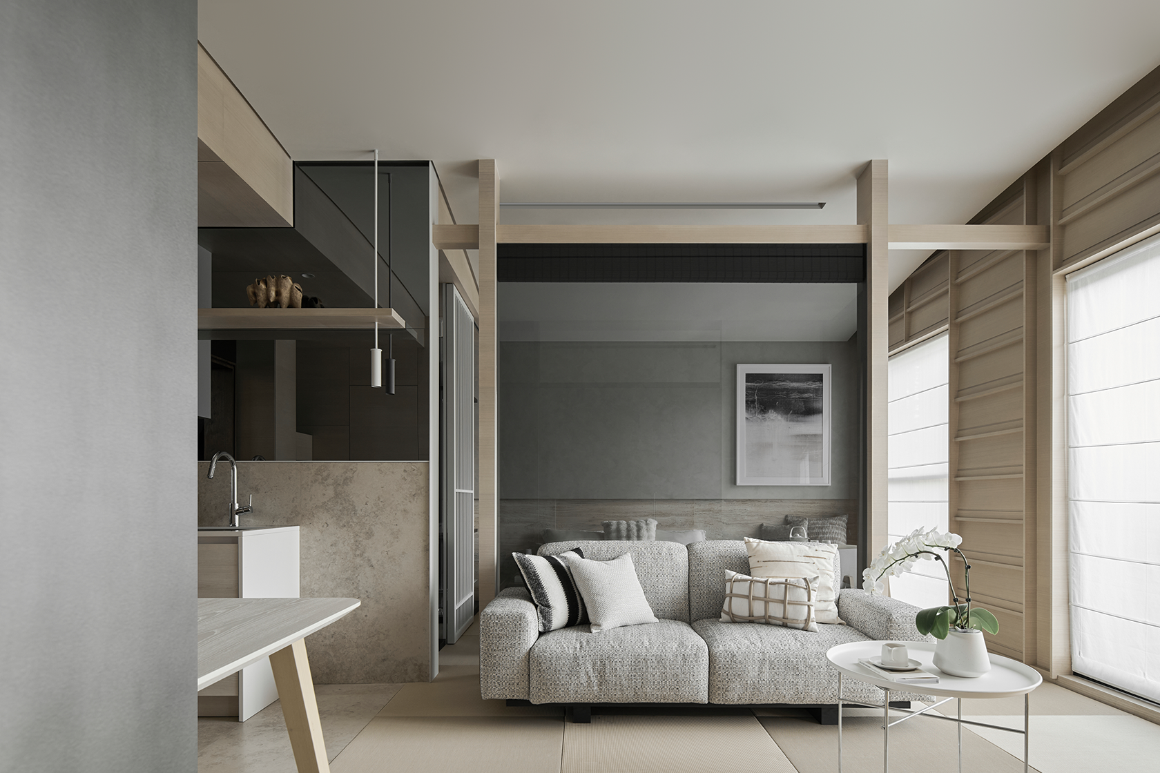 突破限制！塌塌米取代地砖,营造45平度假感住宅丨行舍空间事务所-0