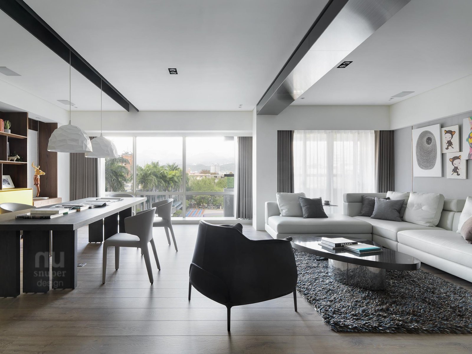 原味生活，书墙为背景的现代住宅设计-1