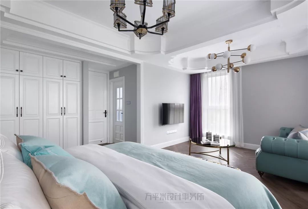 长夏方平米设计,美式平层大宅的优雅色彩碰撞-74