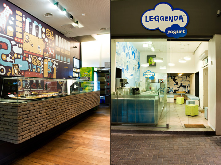 Интерьер пиццерии Bruno Casa Della Pizza с графикой на стене-18