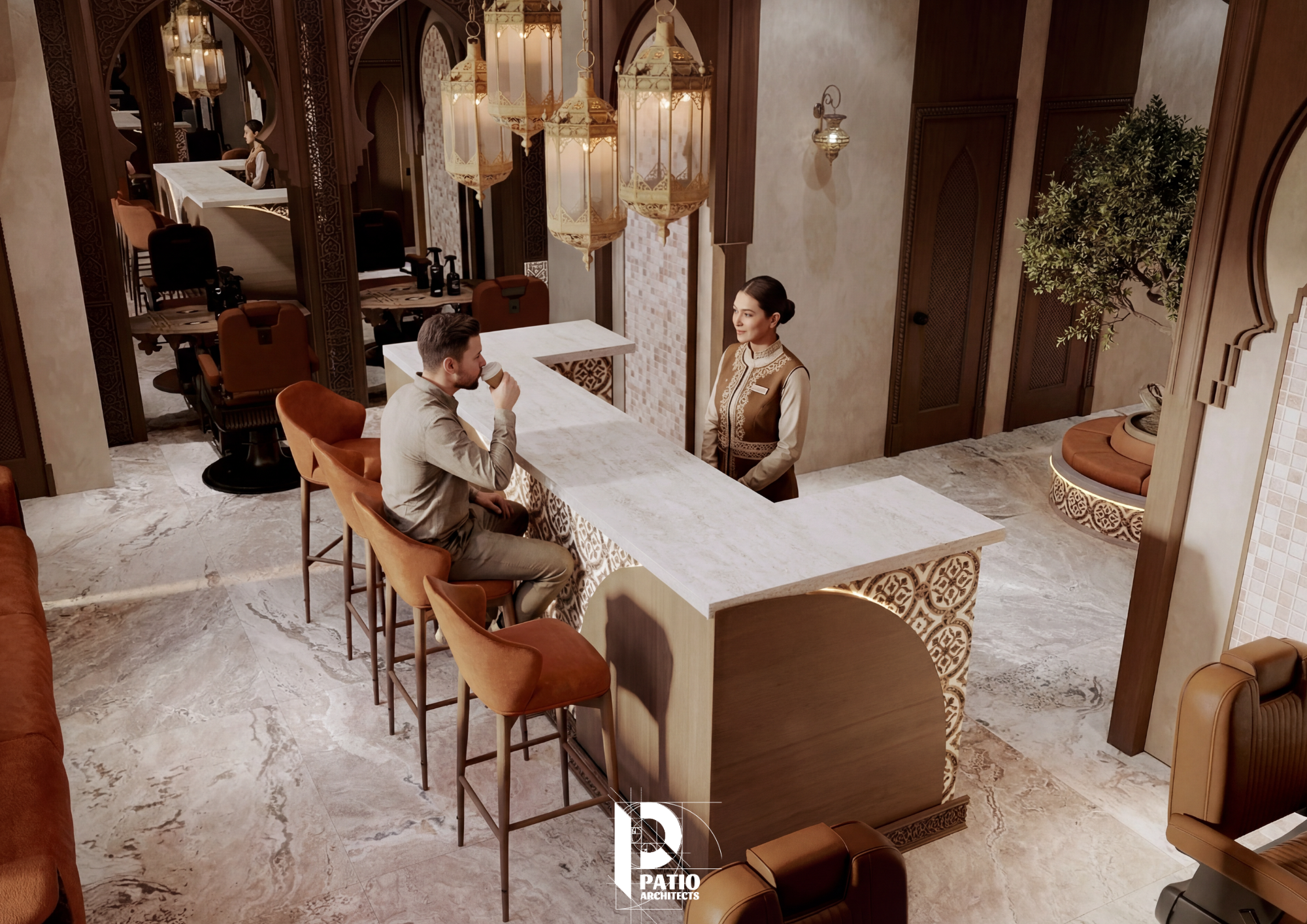 Men’s Hair Salon Entrance & Bar Area Interior Design-5