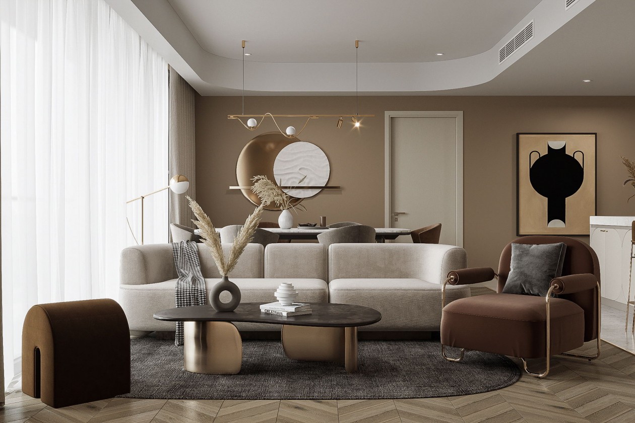 现代浅咖色系住宅空间设计-0