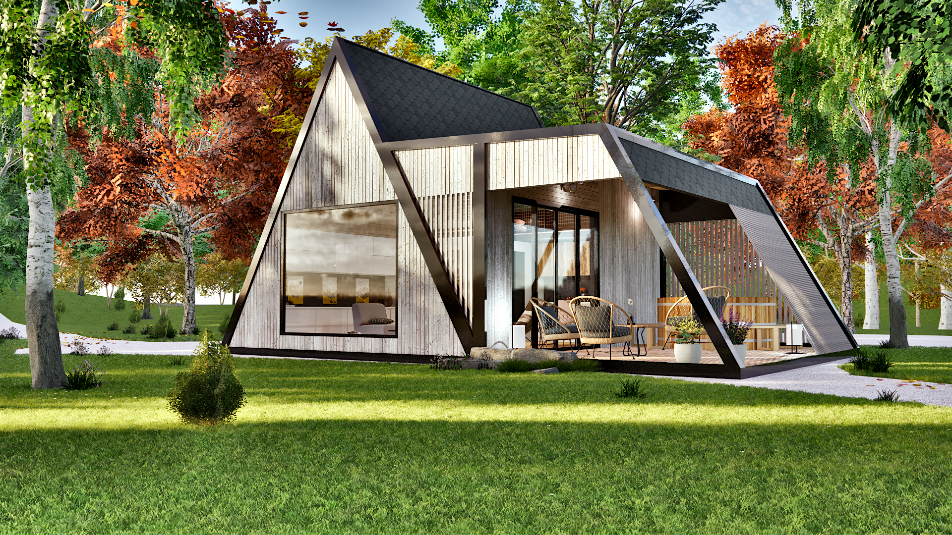 Modern A-frame house w fireplace and hot tube-1