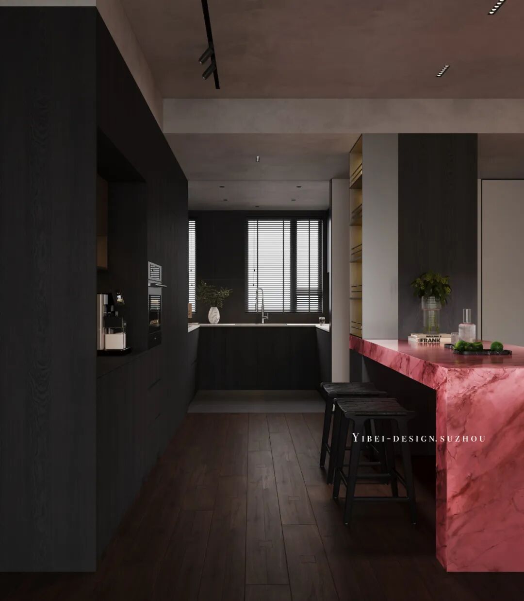 当暗黑空间拥抱粉色大理石丨家装设计丨YIBEI DESIGN SUZHOU-3