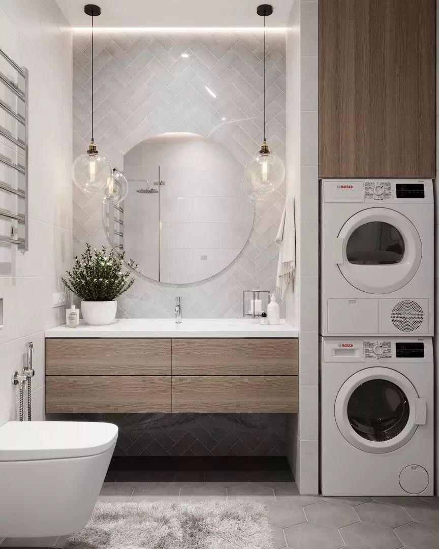 5㎡卫生间高级设计方案 | 洗衣机巧妙融入洗漱台与收纳柜-44