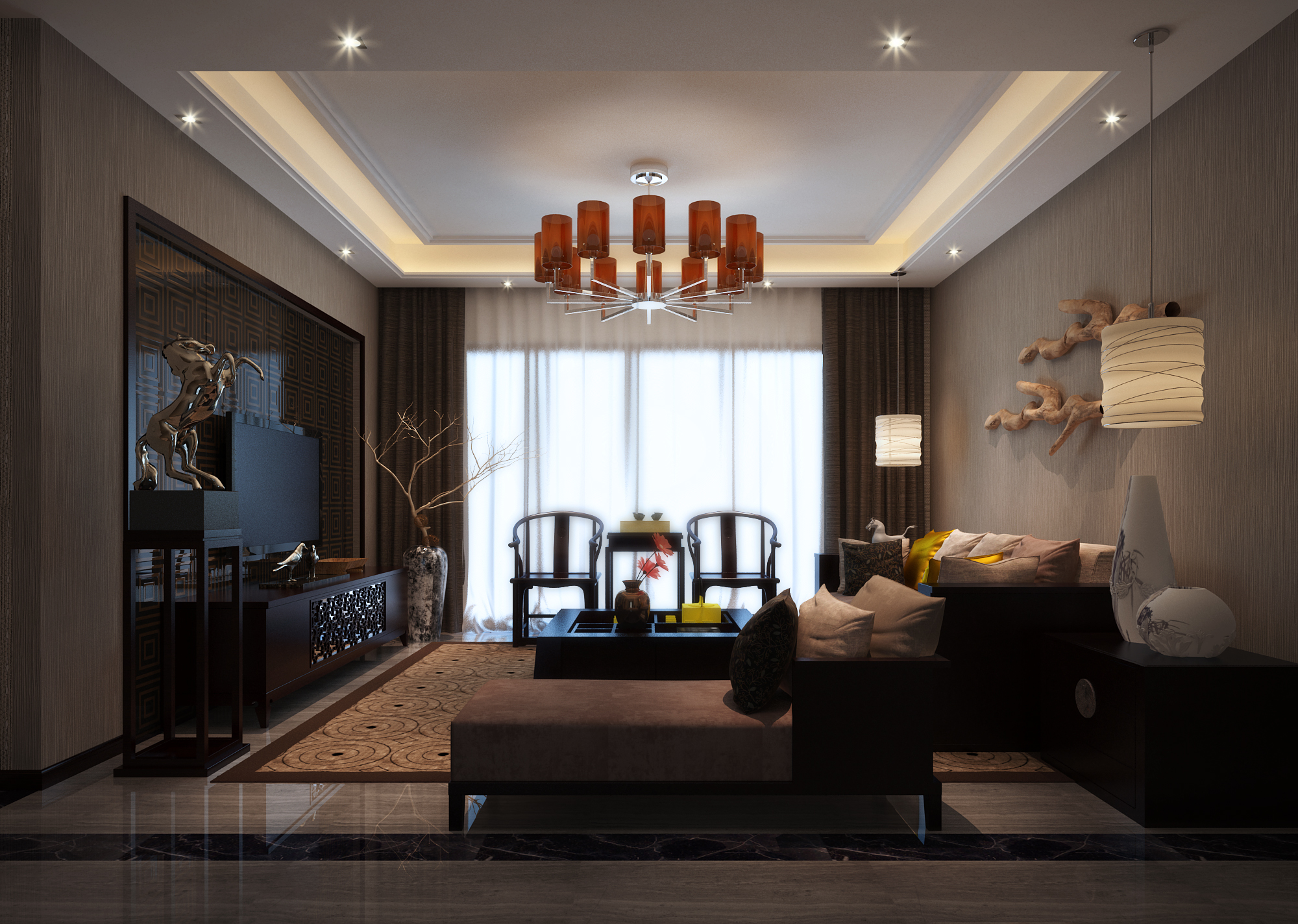 新中式 中式古典 奢华家装别墅样板房-13-11