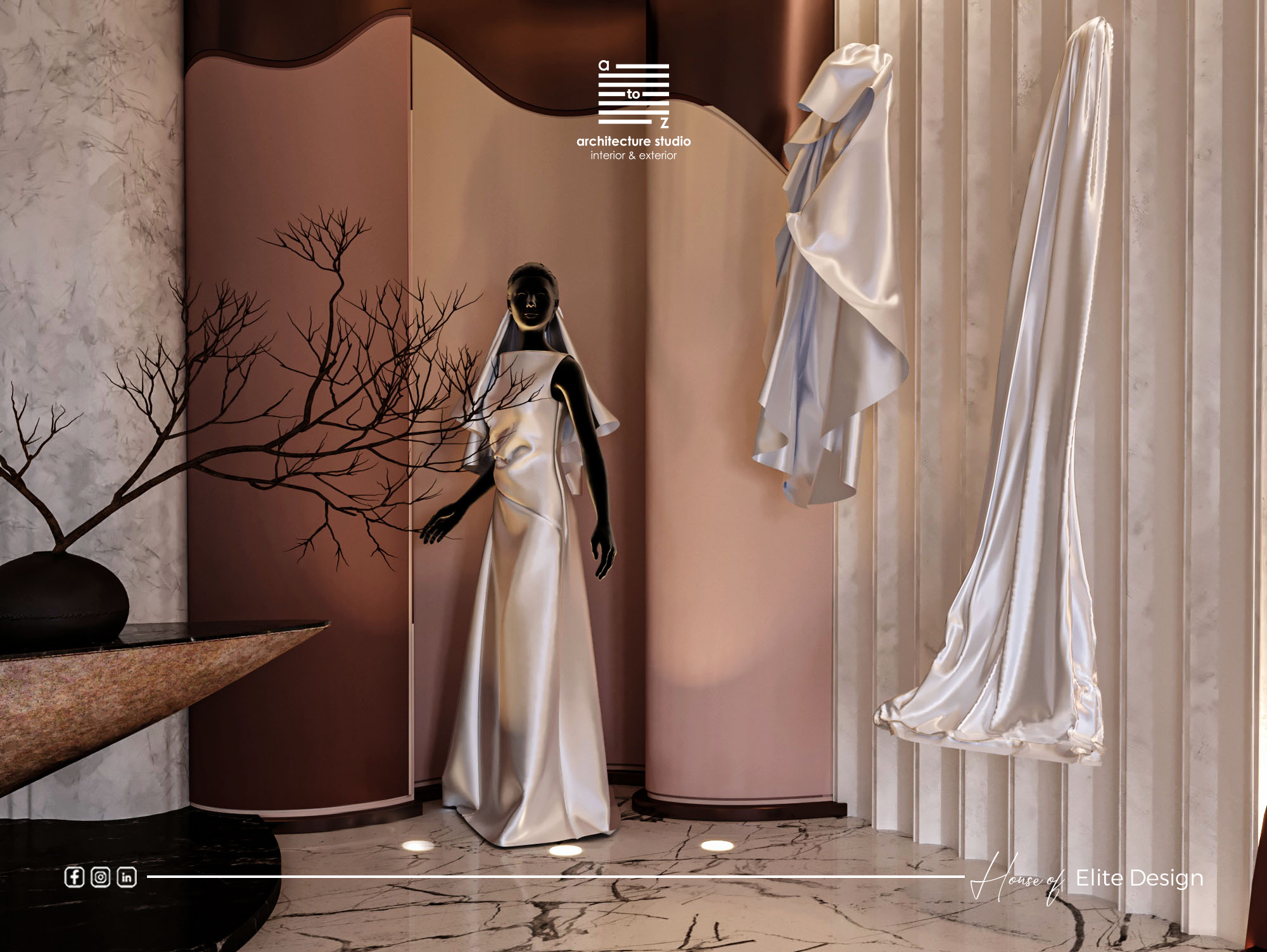 bridal 意为新娘的；婚礼的，atelier 意为工作室；画室；制作室，所以Bridal Atelier可译为婚纱礼服工作室  丨埃及丨A2Z Architects™-14